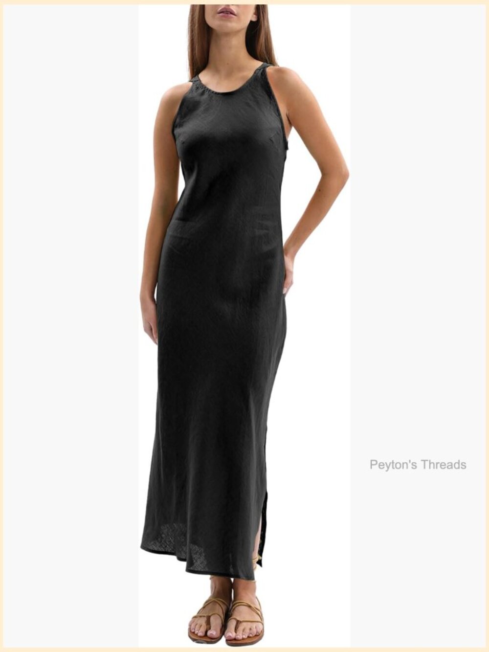 100% Linen Sleeveless Bodycon Maxi Dress with Side Splits - Picture 1 of 6